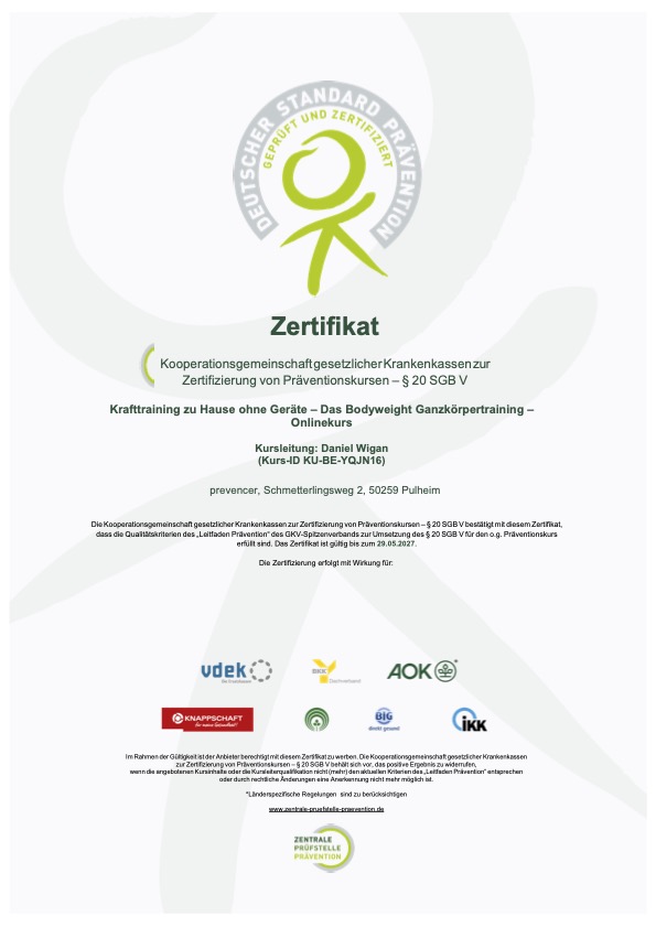 Präventionskurs Zertifikat